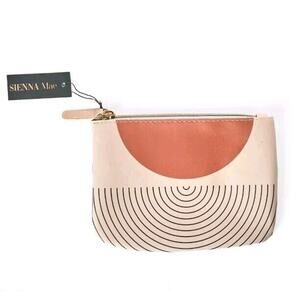 Sienna Mae Makeup Bag Urban Deco Oversized Pouch Vegan Leather Brown Zipper Case